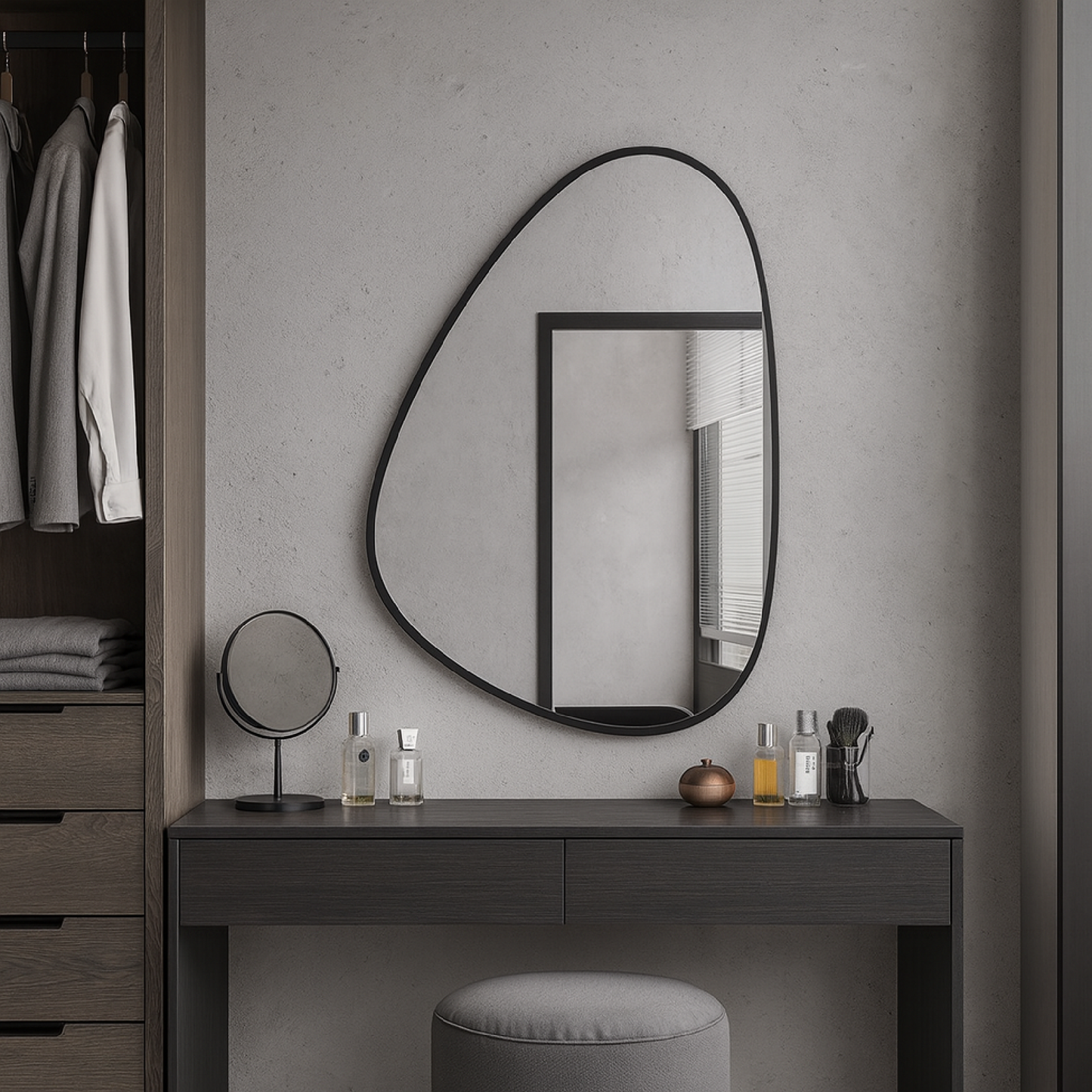 Modern Irregular Bathroom Wall Mirror – Asymmetrical Black Frame Mirror for Vanity, Entryway & Living Room