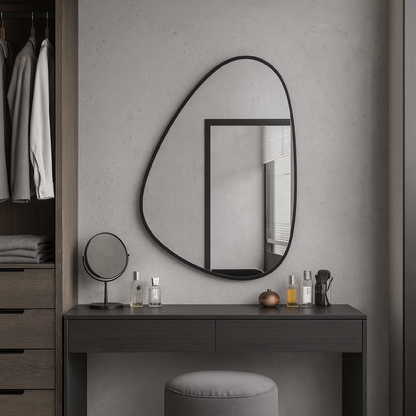 Modern Irregular Bathroom Wall Mirror – Asymmetrical Black Frame Mirror for Vanity, Entryway & Living Room