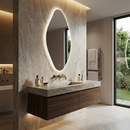 LED Bathroom Mirror – Modern Organic Oval Backlit Vanity Mirror with Touch Sensor