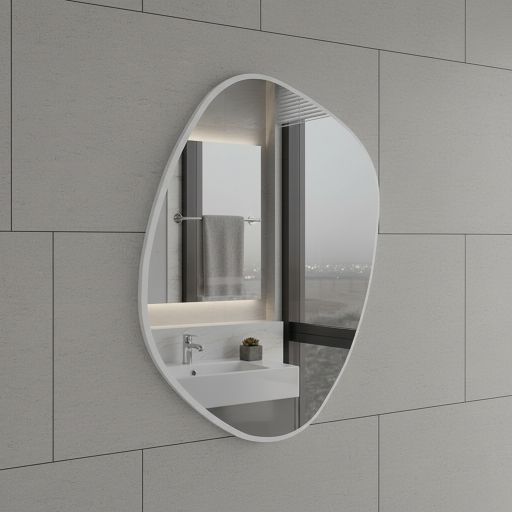 Modern Irregular Bathroom Wall Mirror – Organic Shape Black Frame Mirror for Vanity, Entryway & Living Room