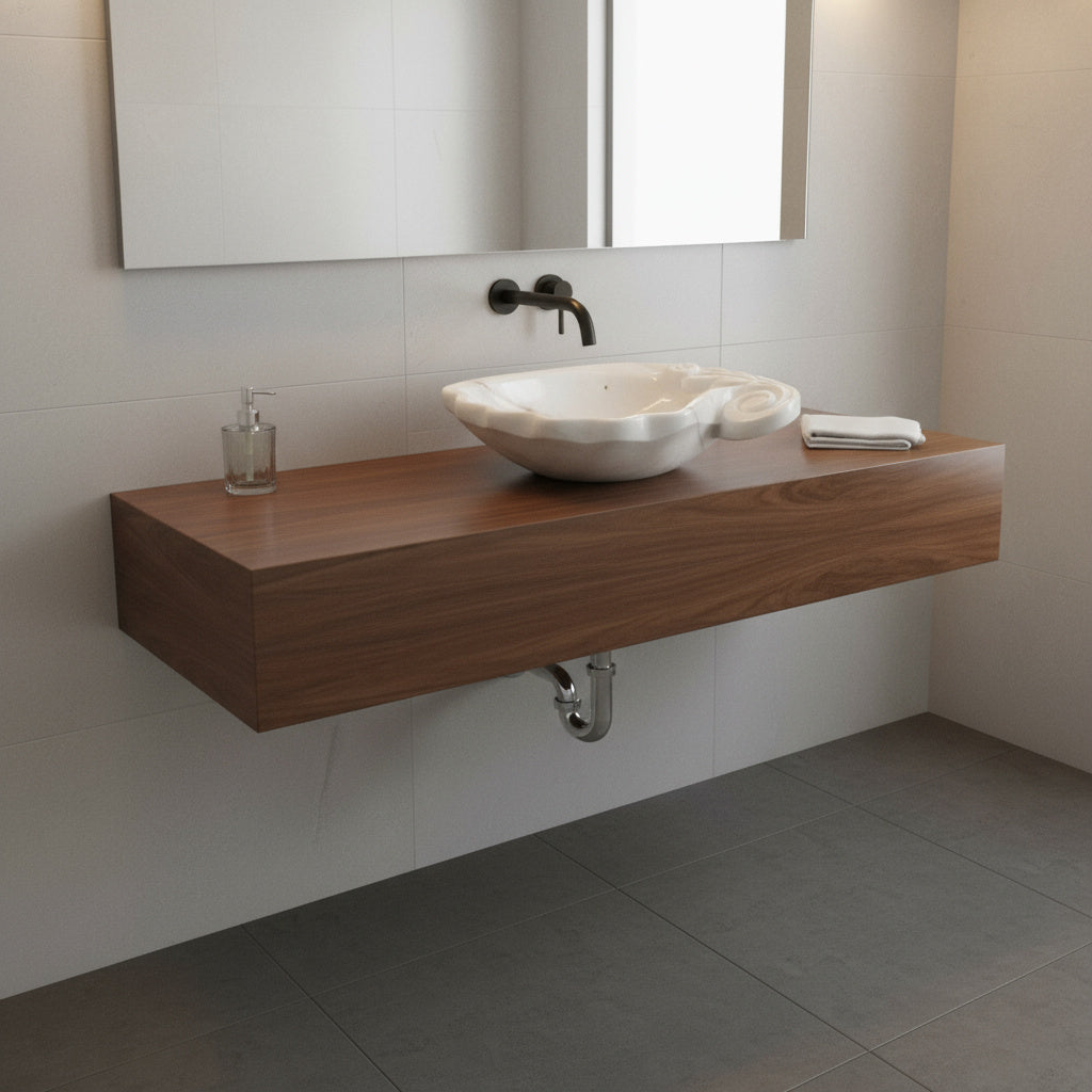 Luxury Marble Vanity – Hand-Carved Natural Stone Bathroom Basin with Floral Detail 23.6"x15.7"x5.9" (60x40x15 cm)