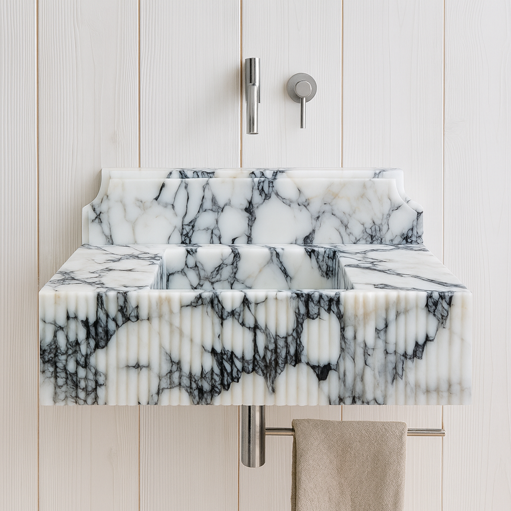 Marble Sink – Calacatta Viola Stone Bathroom Sink | Luxury Fluted Wall-Mount Basin