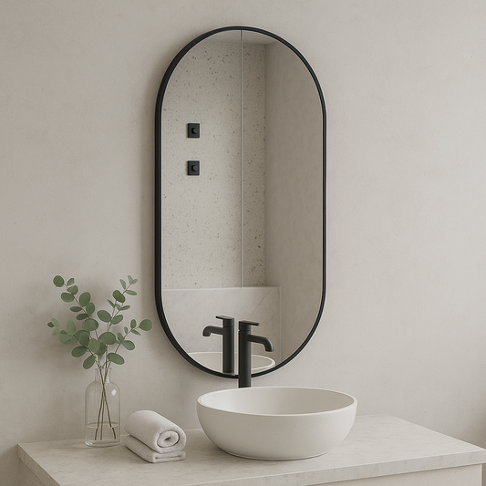 Modern Black Oval Mirror for Bathroom – Vertical Wall Mirror