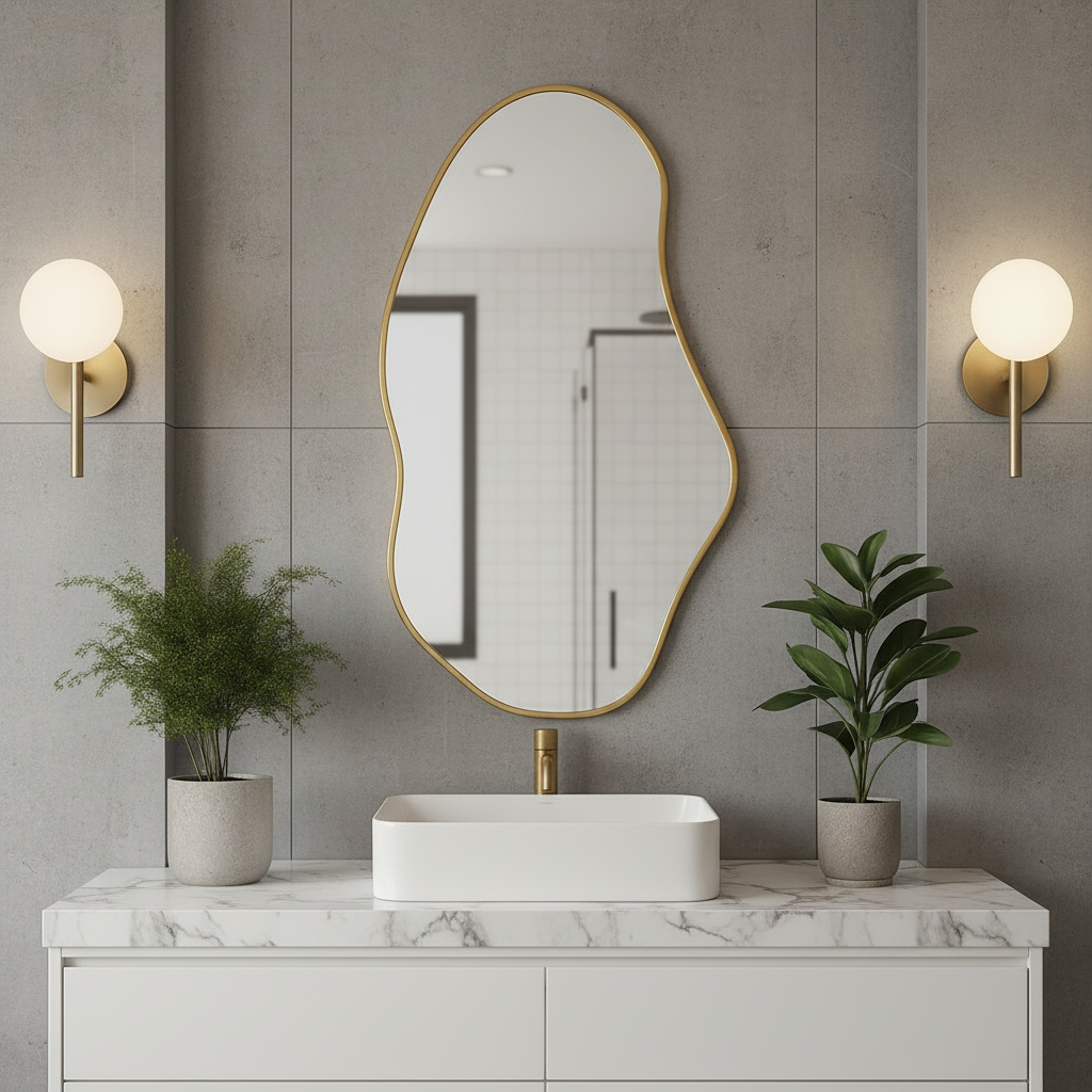 Asymmetrical Wall Mirror – Modern Irregular Black Frame Mirror for Living Room & Bedroom, Handmade Organic Shape Custom Mirror