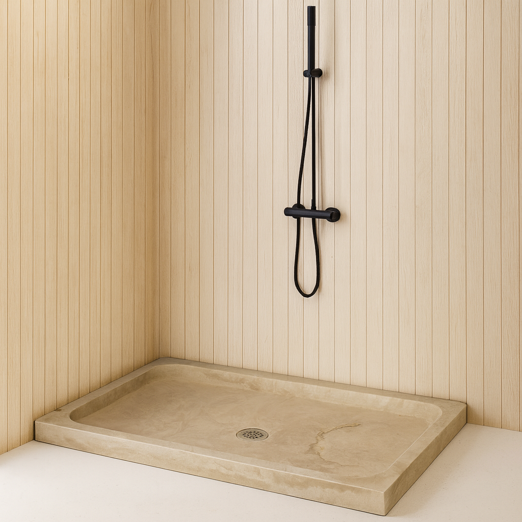 Shower Base – Travertine Stone Shower Pan | Troia Light Rectangular Marble Tray