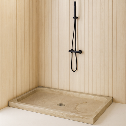 Shower Base – Travertine Stone Shower Pan | Troia Light Rectangular Marble Tray