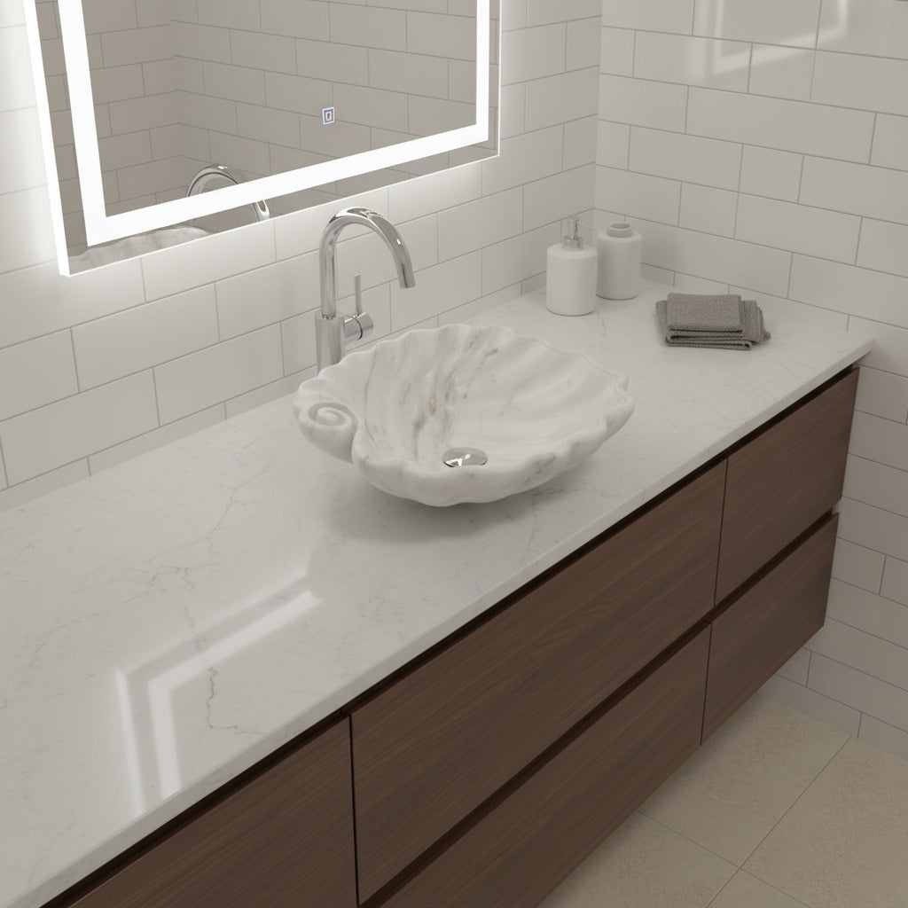 Luxury Marble Vessel Sink – Hand-Carved Shell Design Natural Stone Bathroom Basin