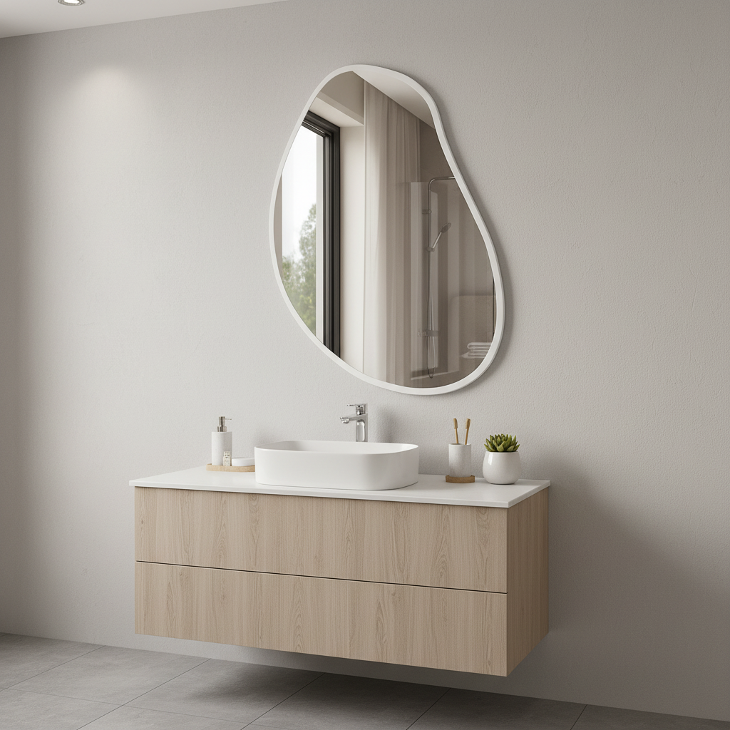 Irregular Wall Mirror – Modern Organic Mirror with Black Frame, Asymmetrical Wavy Mirror for Living Room & Entryway