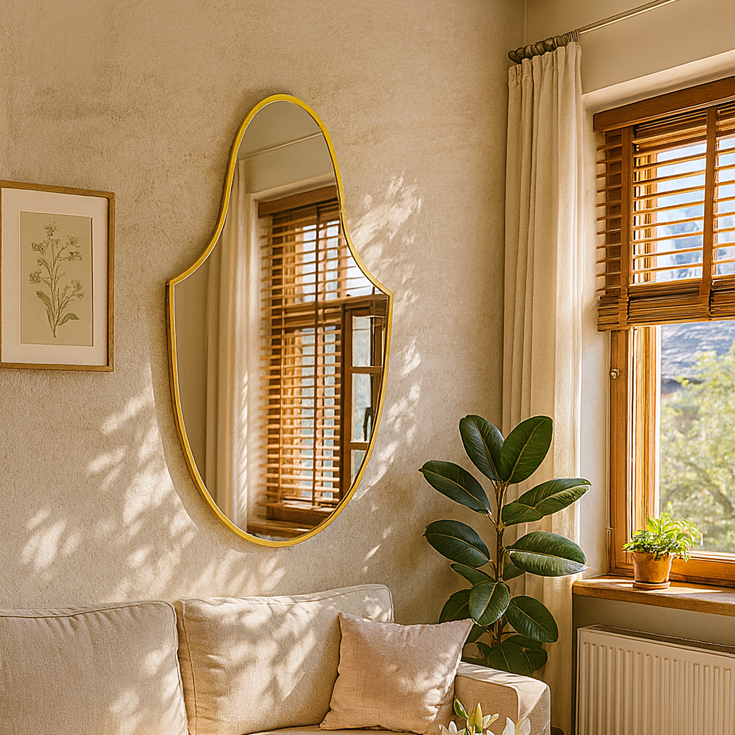 Modern Gold Wall Mirror – Arched Shield Shape Mirror for Living Room & Entryway