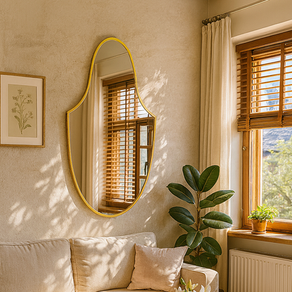 Modern Gold Wall Mirror – Arched Shield Shape Mirror for Living Room & Entryway