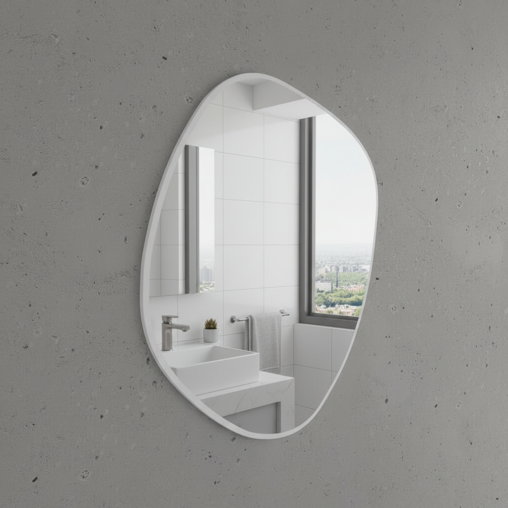 Modern Irregular Bathroom Wall Mirror – Organic Shape Black Frame Mirror for Vanity, Entryway & Living Room