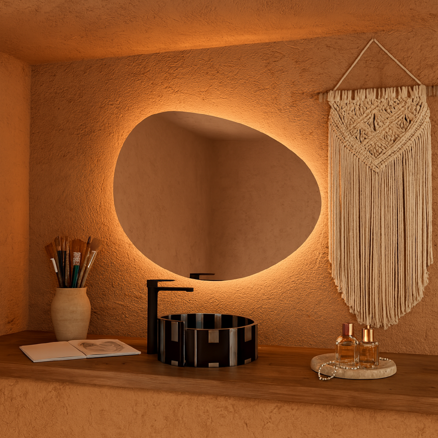 LED Bathroom Mirror Irregular Shape – Modern Asymmetrical Backlit Vanity Wall Mirror