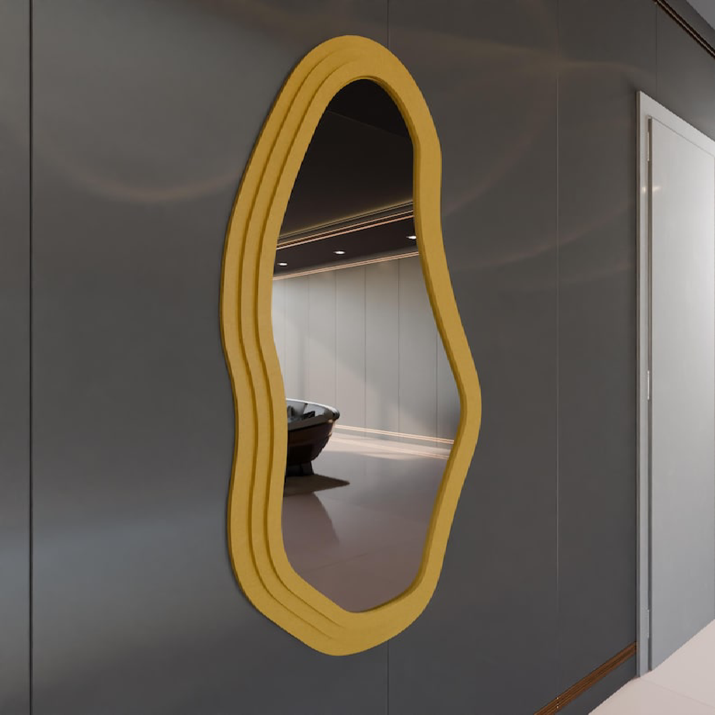 Modern Wavy Wall Mirror – Irregular Shape MDF Frame Mirror in Multiple Colors