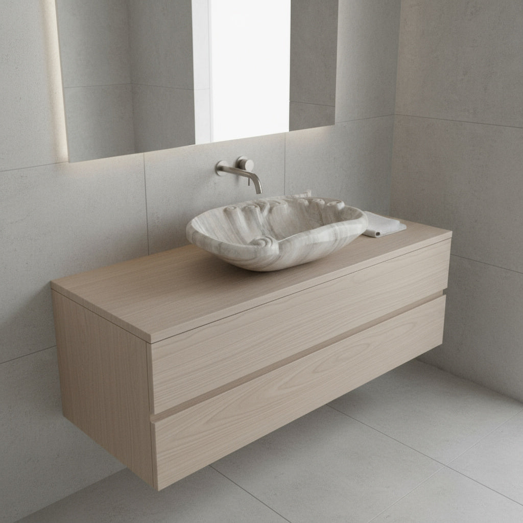 Marble Sink – Luxury Stone Sink Bathroom Basin (45x55x15 cm), Handcrafted Natural Marble Vanity Bowl