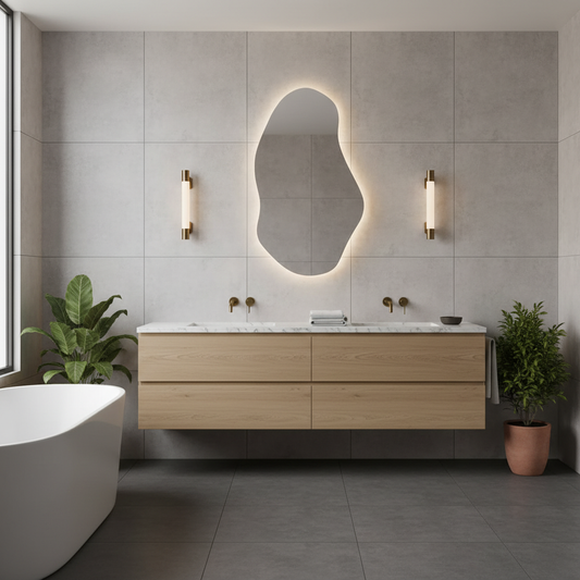 LED Bathroom Mirror – Irregular Organic Shaped Lighted Vanity Mirror with Touch Sensor