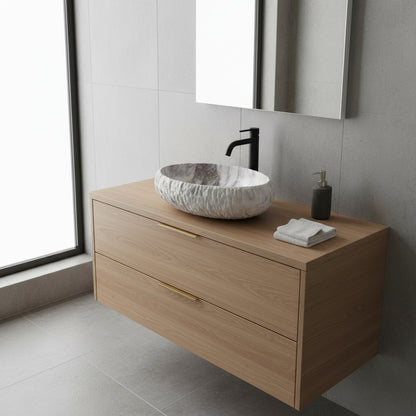 Luxury Marble Vessel Sink – Handcrafted Natural Stone Bathroom Basin with Textured Edge, Modern Vanity Bowl 21.6"x15.7"x5.5" (55x40x14 cm)