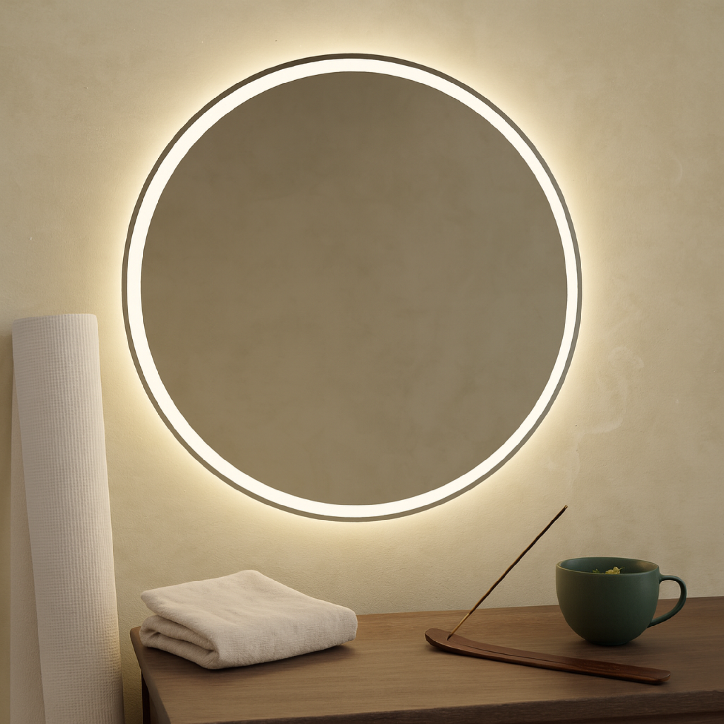 LED Bathroom Mirror – Round Backlit Vanity Mirror, Modern Lighted Wall Mirror