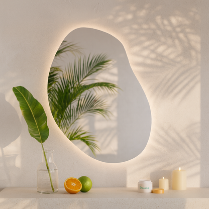 LED Bathroom Mirror – Modern Irregular Shaped Lighted Vanity Mirror with Touch Sensor