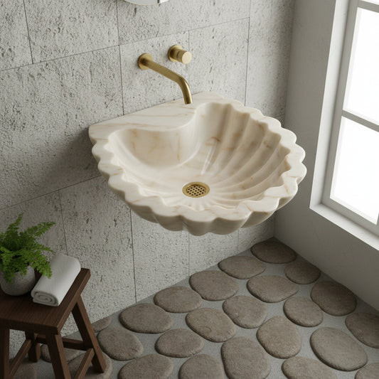 Carrara White Marble Sink | Shell Design Vessel Basin USA | Luxury Natural Stone Bathroom Sink