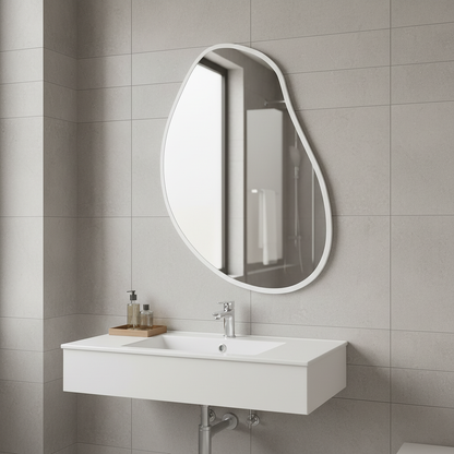 Irregular Wall Mirror – Modern Organic Mirror with Black Frame, Asymmetrical Wavy Mirror for Living Room & Entryway