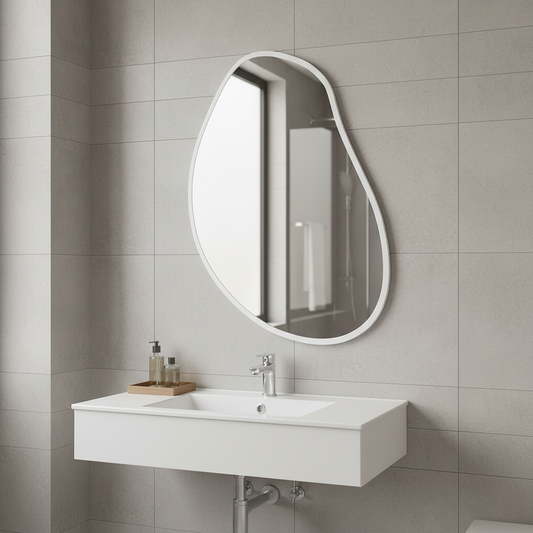 Irregular Wall Mirror – Modern Organic Mirror with Black Frame, Asymmetrical Wavy Mirror for Living Room & Entryway