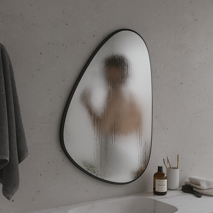 Modern Irregular Bathroom Wall Mirror – Asymmetrical Black Frame Mirror for Vanity, Entryway & Living Room