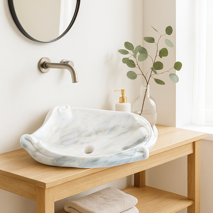 Luxury Marble Vessel Sink – Hand-Carved Natural Stone Bathroom Basin, Modern Vanity Bowl 23.6"x17.7"x5.9" (60x45x15 cm),