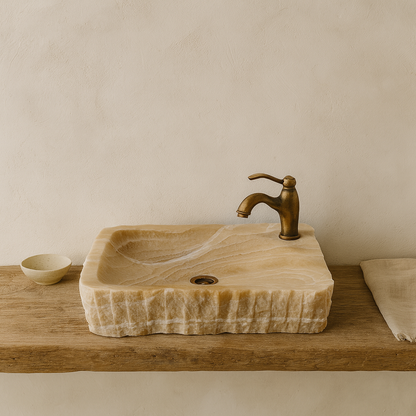 Onyx Marble Sink Bathroom – Natural Stone Rectangular Vessel Sink