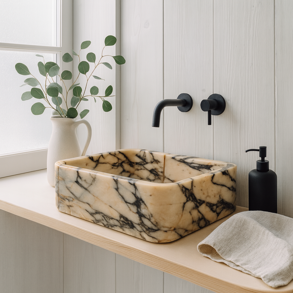 Marble Bathroom Sink – Calacatta Viola Stone Vessel Sink Rectangular