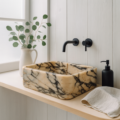 Marble Bathroom Sink – Calacatta Viola Stone Vessel Sink Rectangular