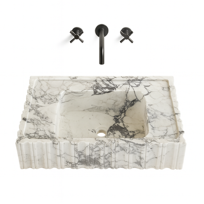 Marble Sink – Calacatta Viola Wall-Mount Bathroom Vanity Sink | Fluted U-Shape Stone Basin