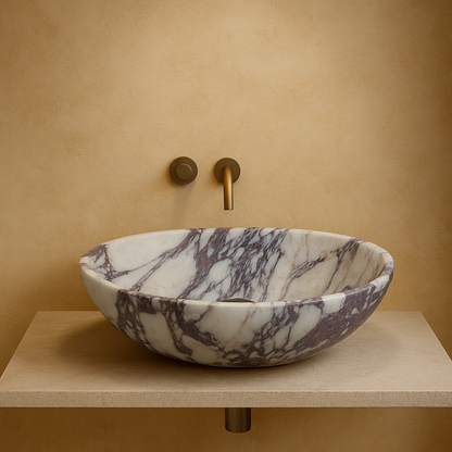 Marble Sink – Calacatta Viola Oval Vessel Bathroom Sink | Natural Stone Above-Counter Basin