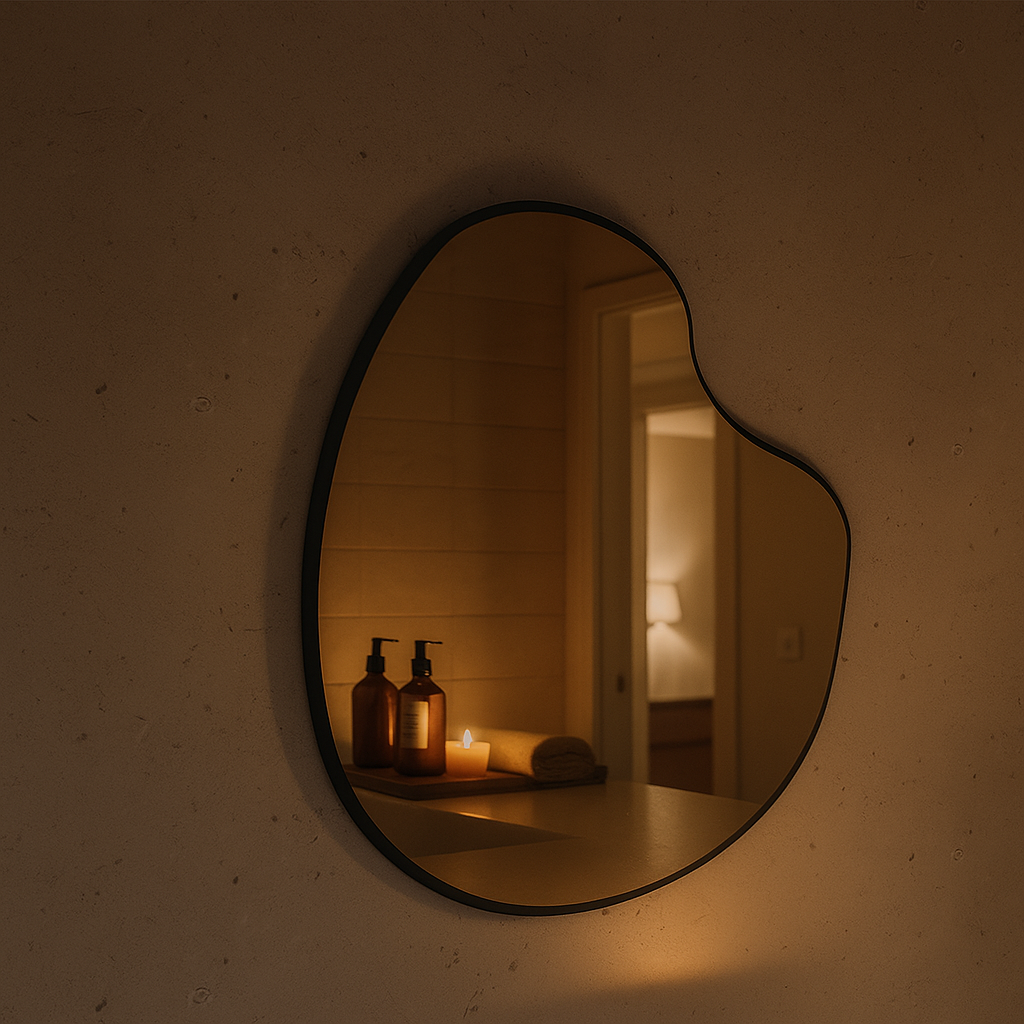Irregular Bathroom Mirror – Modern Asymmetrical Wall Mirror with Black Frame, Minimalist Vanity Mirror