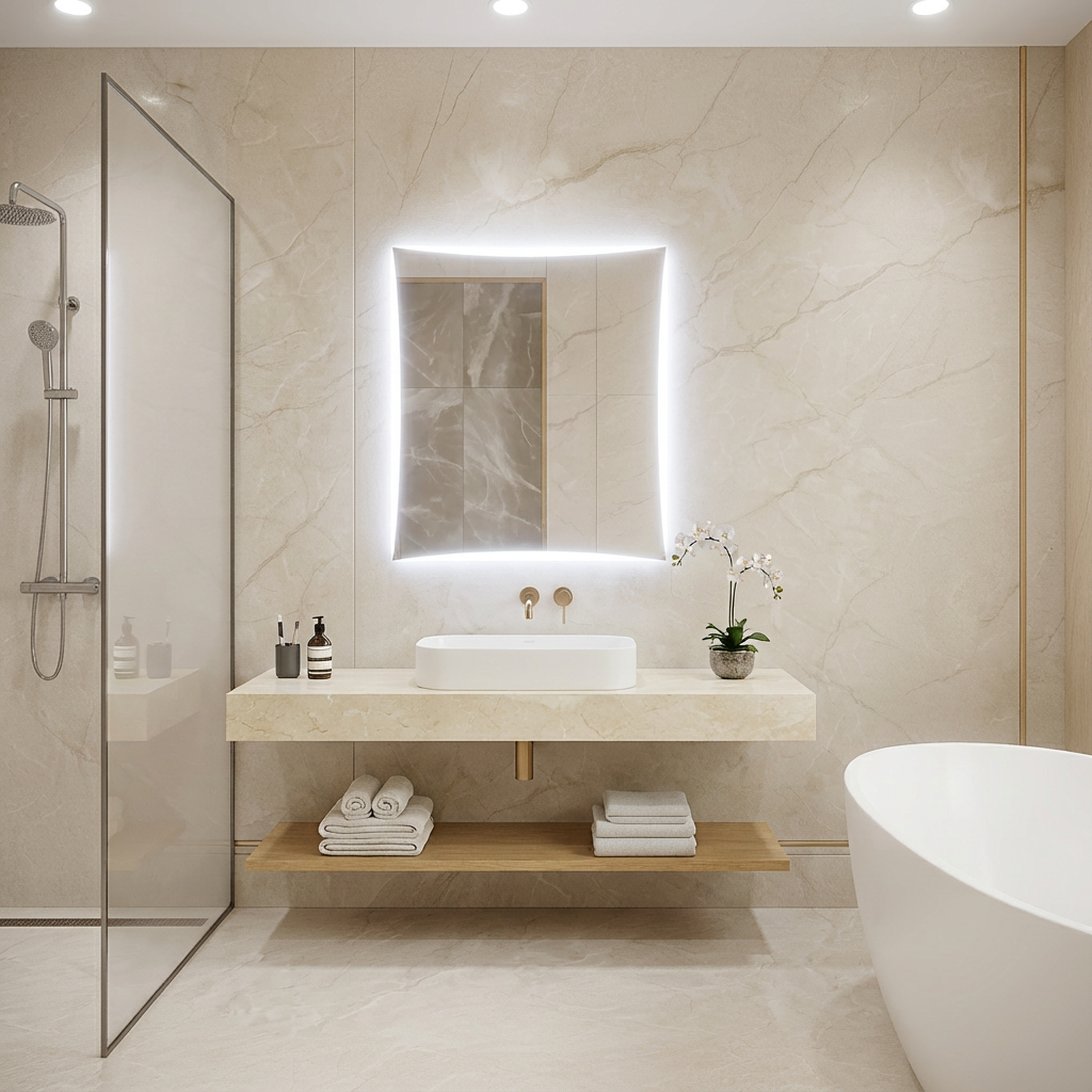 LED Bathroom Mirror – Curved Edge Backlit Vanity Mirror, Modern Lighted Wall Mirror