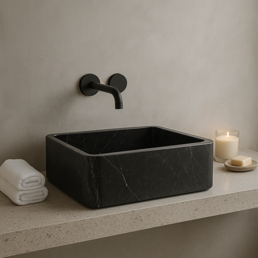 Marble Sink – Black Stone Vessel Sink for Bathroom | Toros Black Rectangular Natural Marble Basin