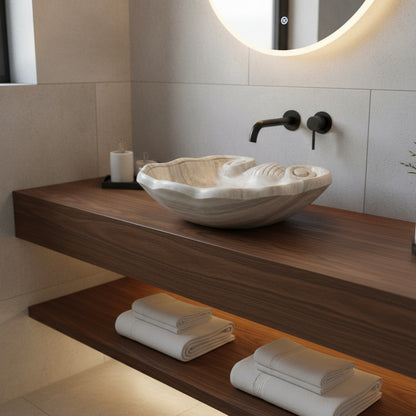 Luxury Marble Bathroom Sink – Hand-Carved Natural Stone Vessel Basin, Elegant Vanity Bowl