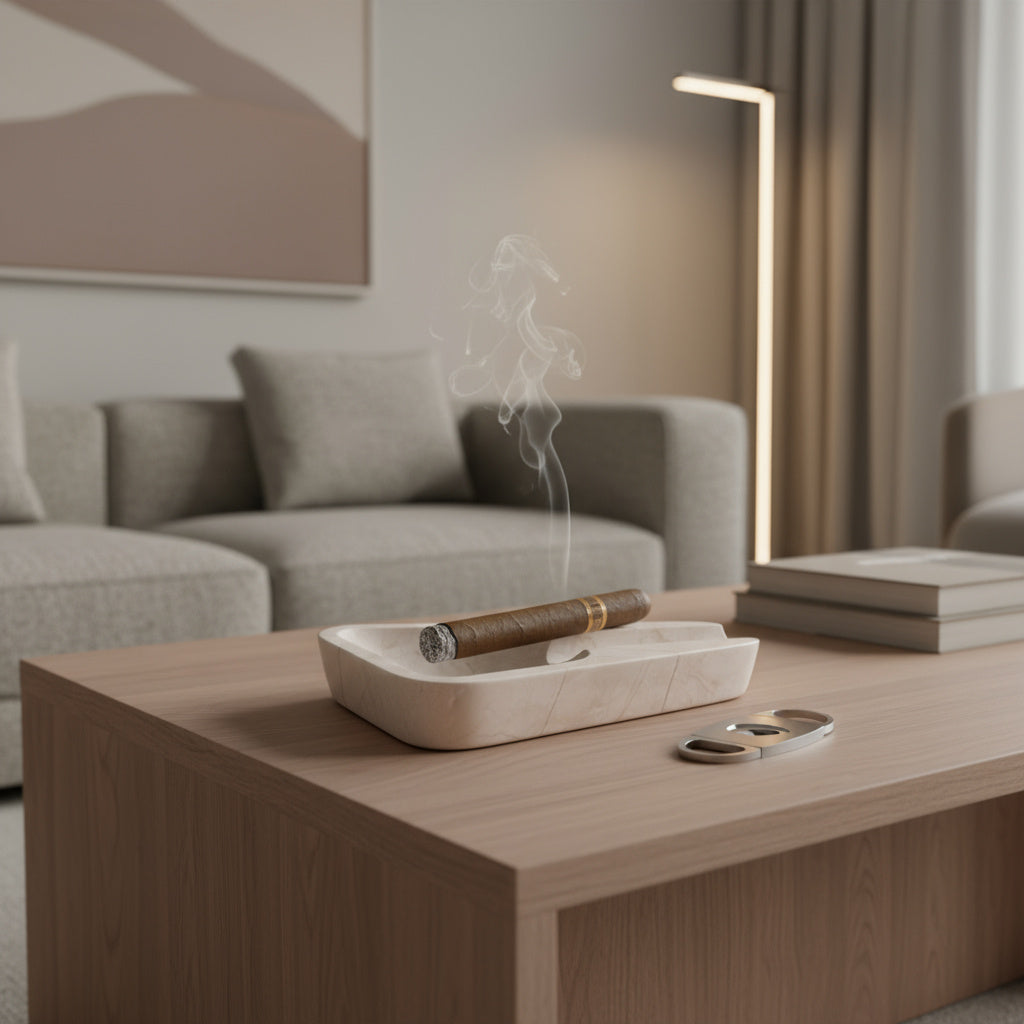 Marble Ashtray – Grey Natural Stone Cigar & Cigarette Holder | Hand-Carved Luxury Ashtray