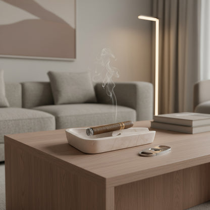 Marble Ashtray – Grey Natural Stone Cigar & Cigarette Holder | Hand-Carved Luxury Ashtray