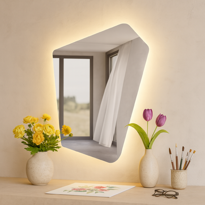 LED Wall Mirror Irregular Shape – Modern Asymmetrical Backlit Bathroom Mirror