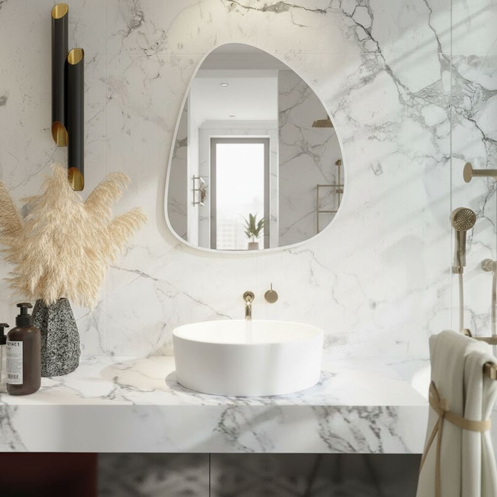 Modern Irregular Wall Mirror – Black Frame Asymmetrical Mirror for Living Room, Entryway & Bedroom