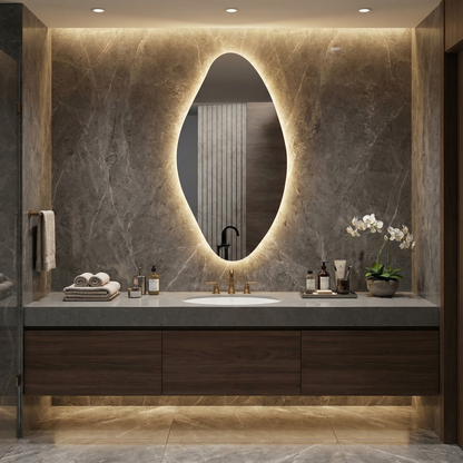 LED Bathroom Mirror – Modern Organic Oval Backlit Vanity Mirror with Touch Sensor