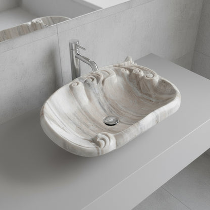 Marble Sink – Luxury Stone Sink Bathroom Basin (45x55x15 cm), Handcrafted Natural Marble Vanity Bowl