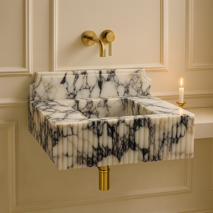 Marble Sink – Calacatta Viola Stone Bathroom Sink | Luxury Fluted Wall-Mount Basin