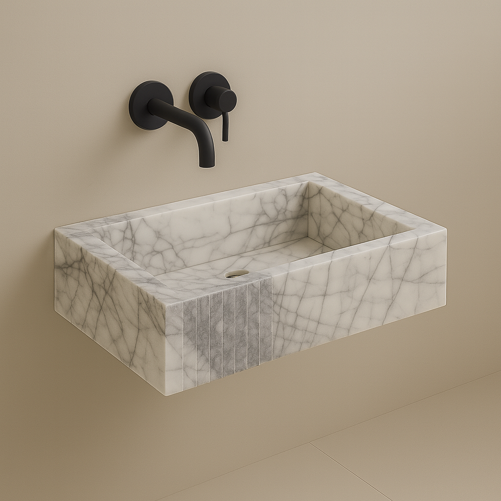Luxury Marble Bathroom Sink – New York Marble Wall-Mount Vanity with Fluted Front (12” x 20” x 5”)
