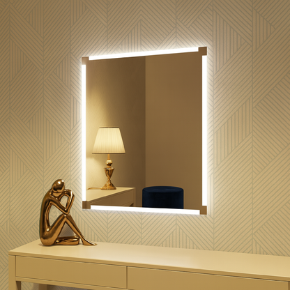 LED Bathroom Mirror – Square Backlit Vanity Mirror, Modern Lighted Wall Mirror
