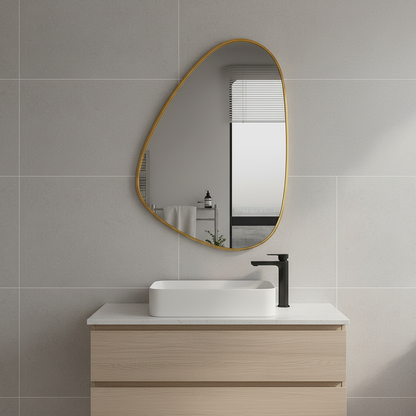 Modern Irregular Bathroom Wall Mirror – Asymmetrical Black Frame Mirror for Vanity, Entryway & Living Room