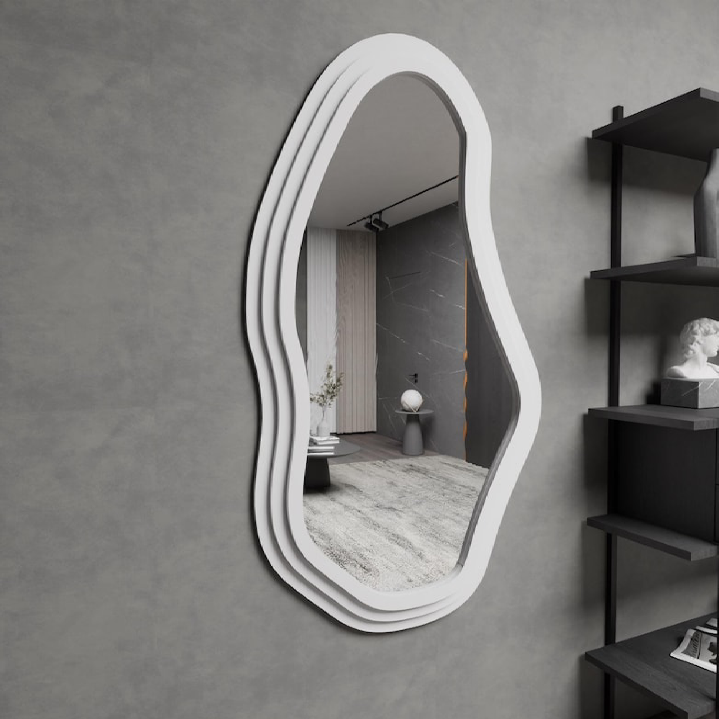 Modern Wavy Wall Mirror – Irregular Shape MDF Frame Mirror in Multiple Colors