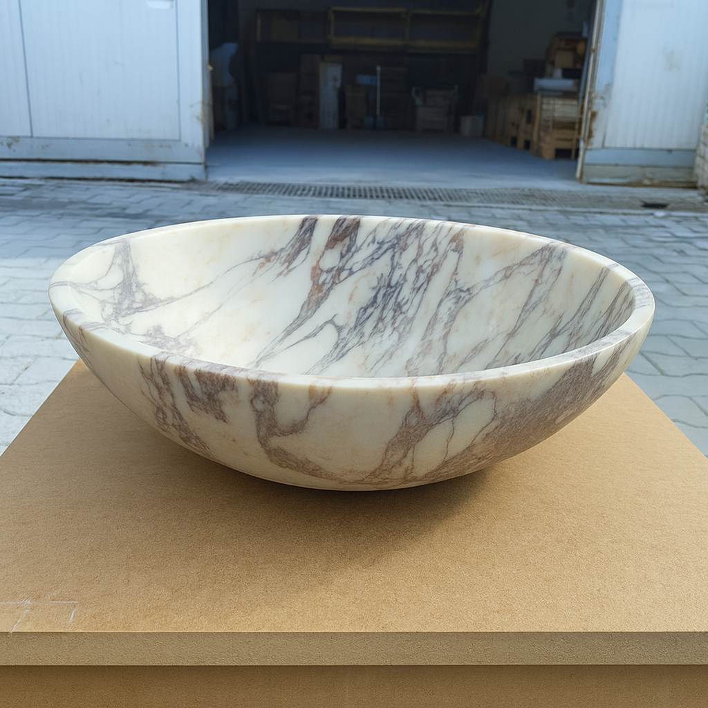 Marble Sink – Calacatta Viola Oval Vessel Bathroom Sink | Natural Stone Above-Counter Basin
