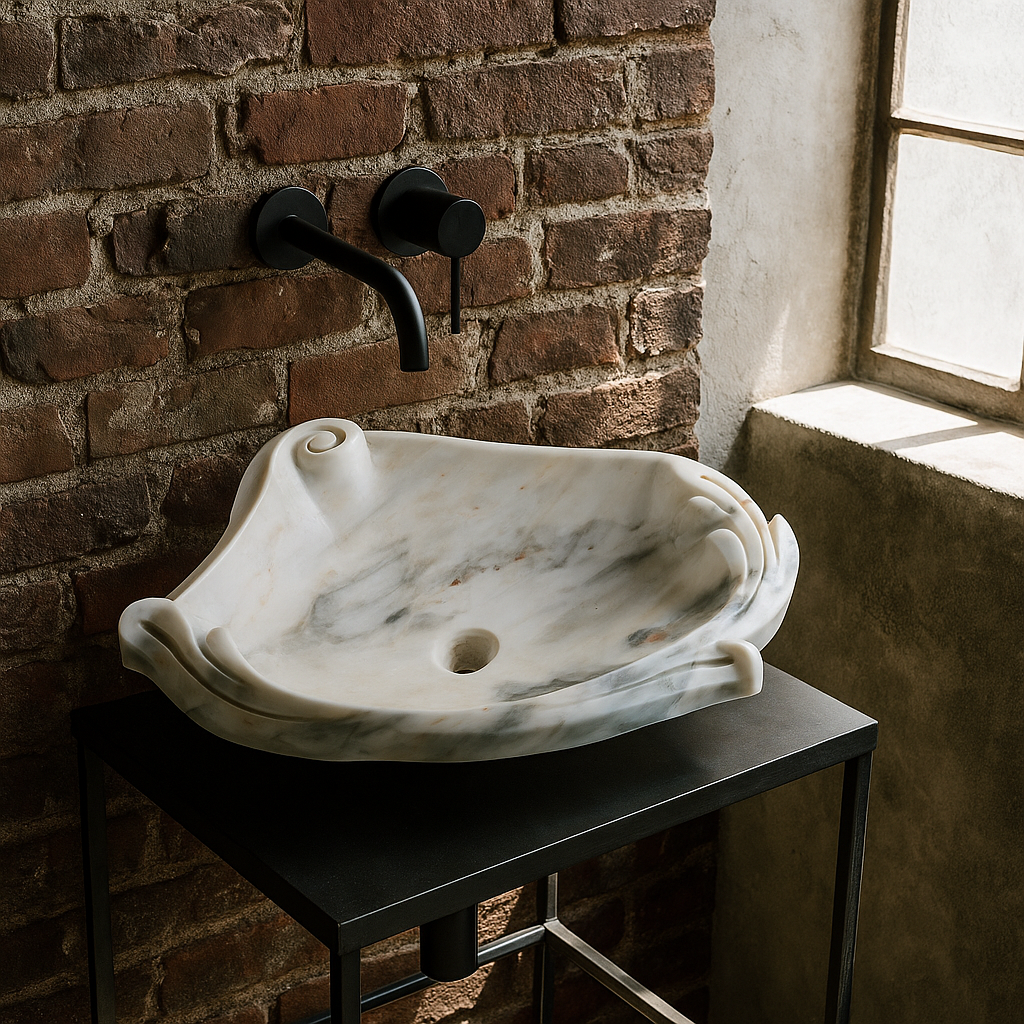 Luxury Marble Vessel Sink – Hand-Carved Natural Stone Bathroom Basin, Modern Vanity Bowl 23.6"x17.7"x5.9" (60x45x15 cm),