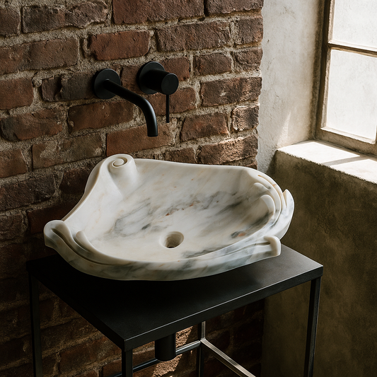 Luxury Marble Vessel Sink – Hand-Carved Natural Stone Bathroom Basin, Modern Vanity Bowl 23.6"x17.7"x5.9" (60x45x15 cm),